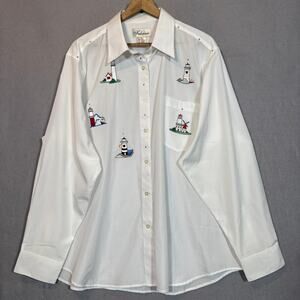 Fabrizio Lighthouse Nautical Embroidered Rhinestone Shirt XXL Coastal FLAW